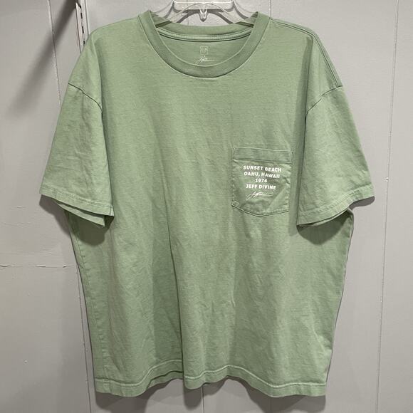 Gap x Jeff Divine Mens Retro Surfing Pocket Tee Size XL Green Large Back Graphic - Picture 3 of 8